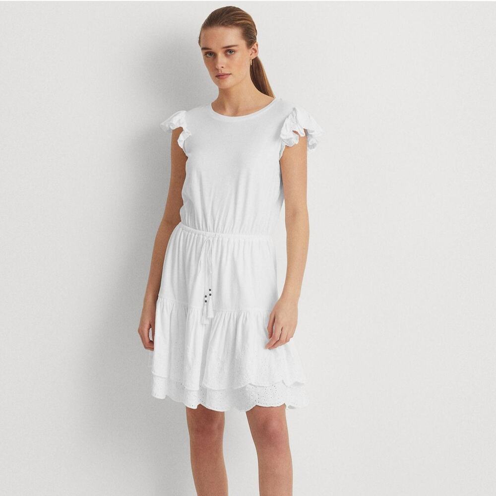 Lauren Ralph Lauren Women White Cotton/Modal Jersey Summer Mini Dress Size 12